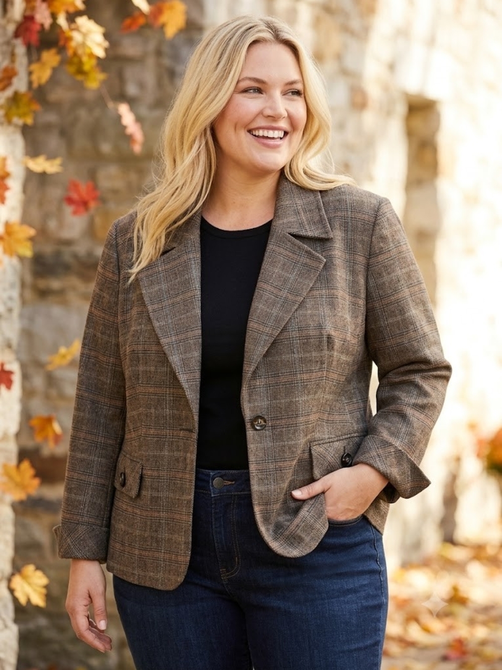 Plus Sized Plaid Blazer Jacket Dark Academia Preppy Corpcore Office Siren - Picture 5 of 16